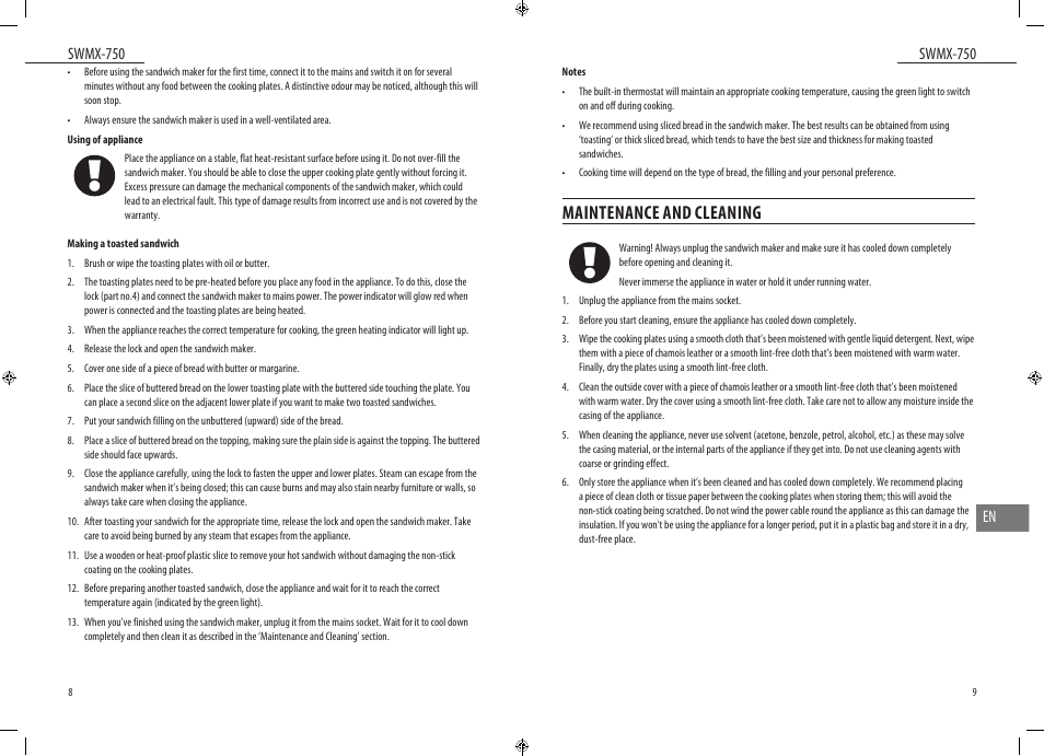 Maintenance and cleaning | Dyras SWMX-750 User Manual | Page 5 / 23