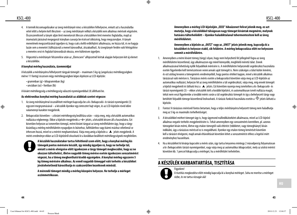 A készülék karbantartása, tisztítása, Kscl-400 | Dyras KSCL-400 User Manual | Page 23 / 25