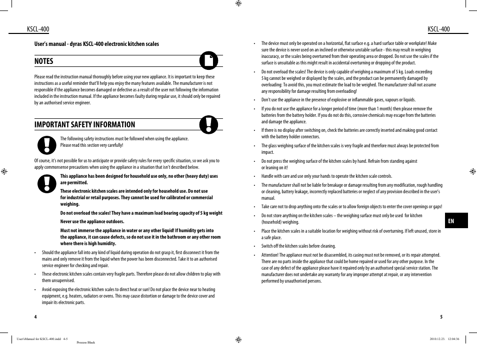 Important safety information, Kscl-400 | Dyras KSCL-400 User Manual | Page 3 / 25