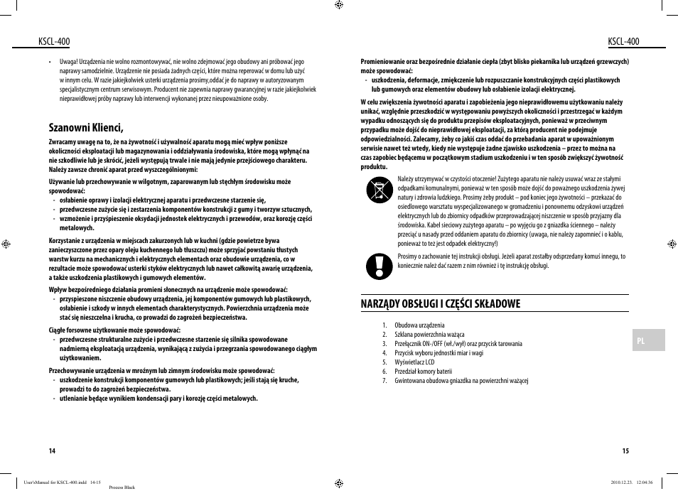 Narządy obsługi i części składowe, Szanowni klienci, Kscl-400 | Dyras KSCL-400 User Manual | Page 8 / 25