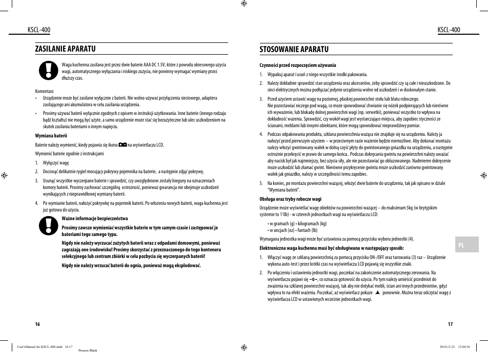 Zasilanie aparatu, Stosowanie aparatu, Kscl-400 | Dyras KSCL-400 User Manual | Page 9 / 25