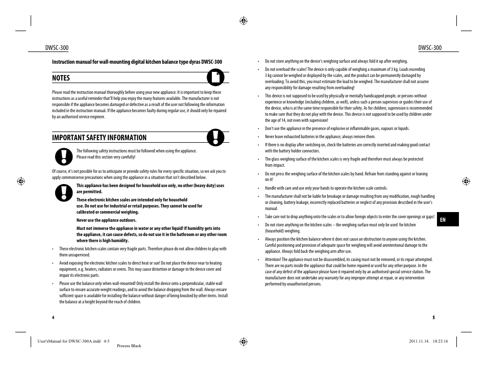 Important safety information, Dwsc-300 | Dyras DWSC-300 User Manual | Page 3 / 29