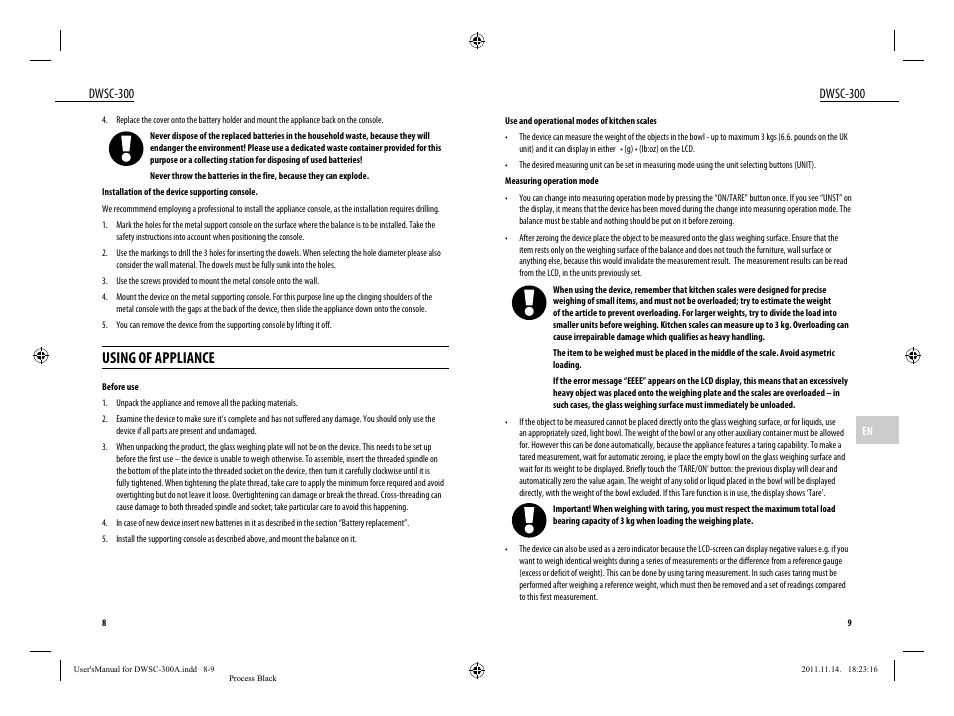 Using of appliance, Dwsc-300 | Dyras DWSC-300 User Manual | Page 5 / 29