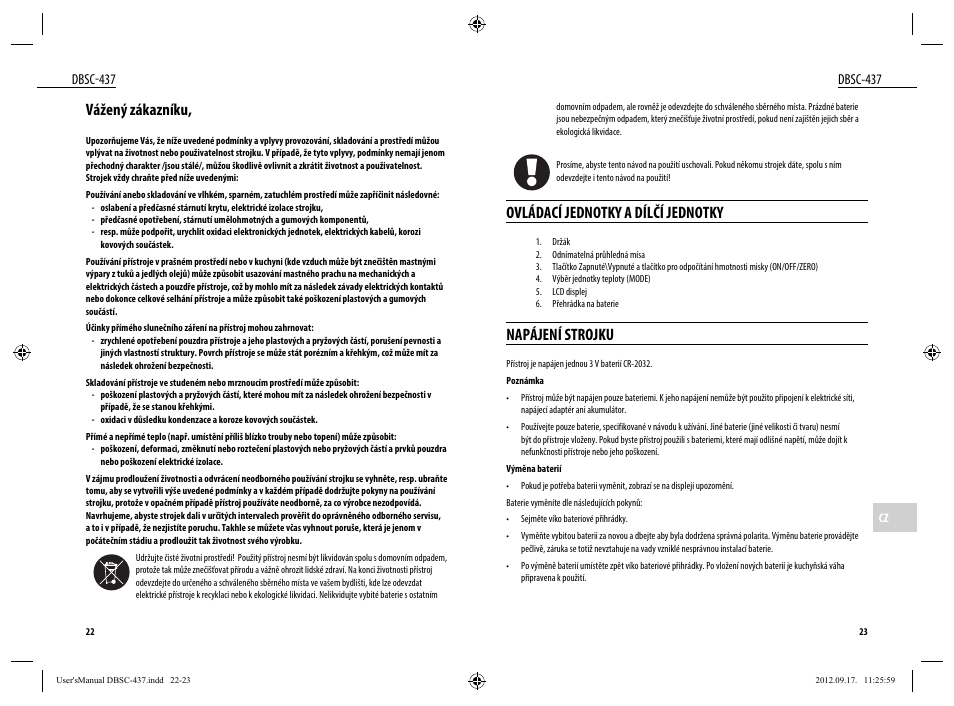Ovládací jednotky a dílčí jednotky, Napájení strojku, Vážený zákazníku | Dbsc-437 | Dyras DBSC-437 User Manual | Page 12 / 23