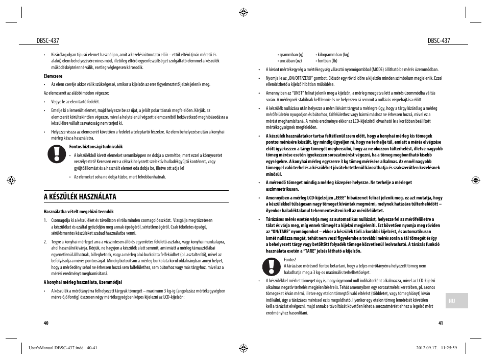 A készülék használata, Dbsc-437 | Dyras DBSC-437 User Manual | Page 21 / 23