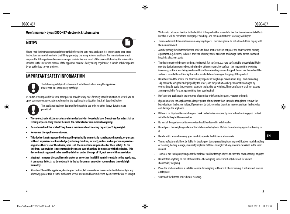 Important safety information, Dbsc-437 | Dyras DBSC-437 User Manual | Page 3 / 23