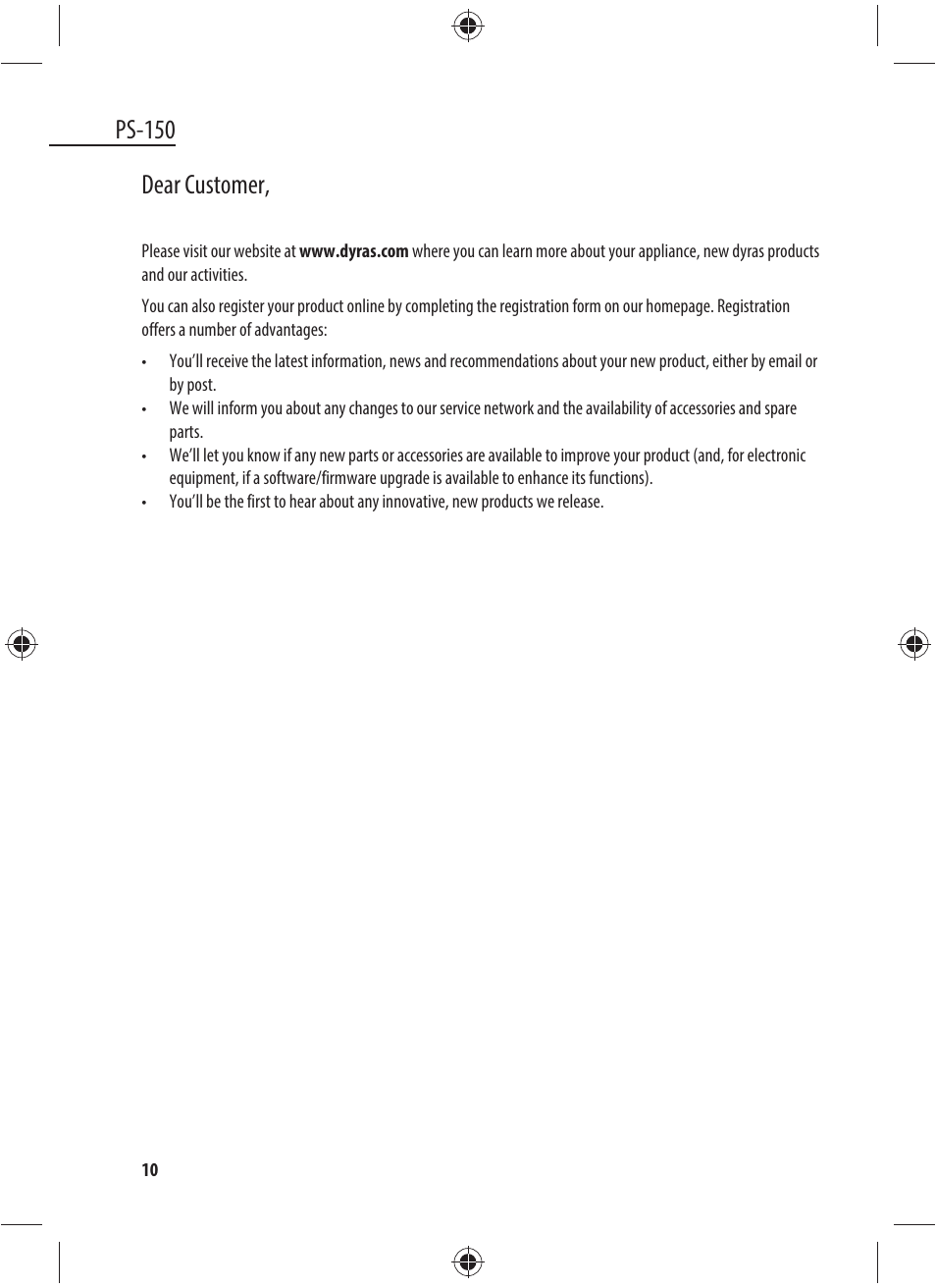 Ps-150, Dear customer | Dyras PS-150 User Manual | Page 10 / 41