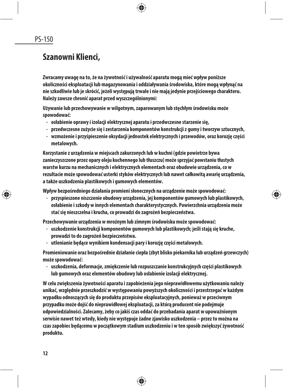 Szanowni klienci, Ps-150 | Dyras PS-150 User Manual | Page 12 / 41