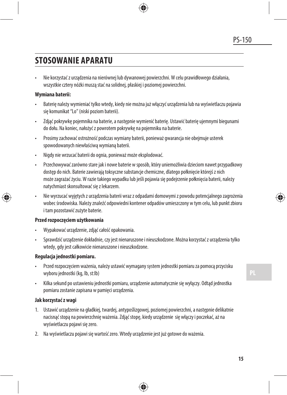 Stosowanie aparatu, Ps-150 | Dyras PS-150 User Manual | Page 15 / 41