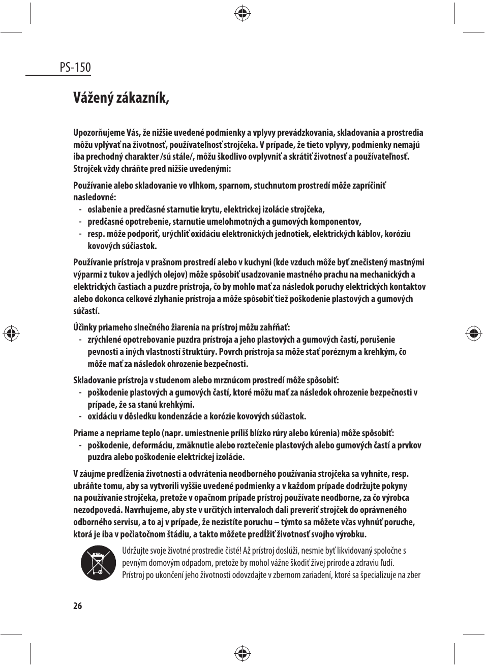 Vážený zákazník, Ps-150 | Dyras PS-150 User Manual | Page 26 / 41