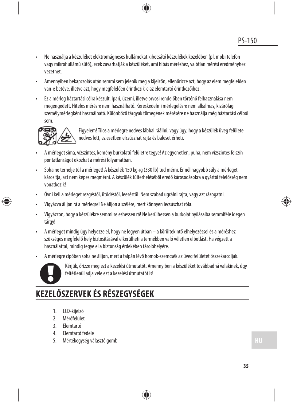 Kezelőszervek és részegységek, Ps-150 | Dyras PS-150 User Manual | Page 35 / 41
