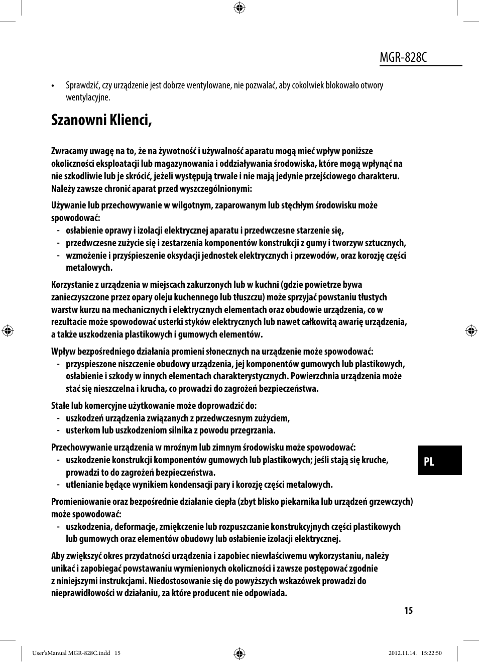 Szanowni klienci, Mgr-828c | Dyras MGR-828C User Manual | Page 15 / 57
