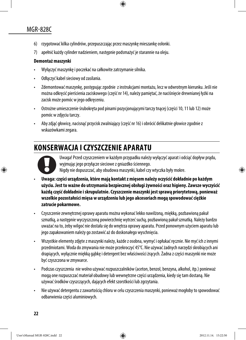 Konserwacja i czyszczenie aparatu, Mgr-828c | Dyras MGR-828C User Manual | Page 22 / 57