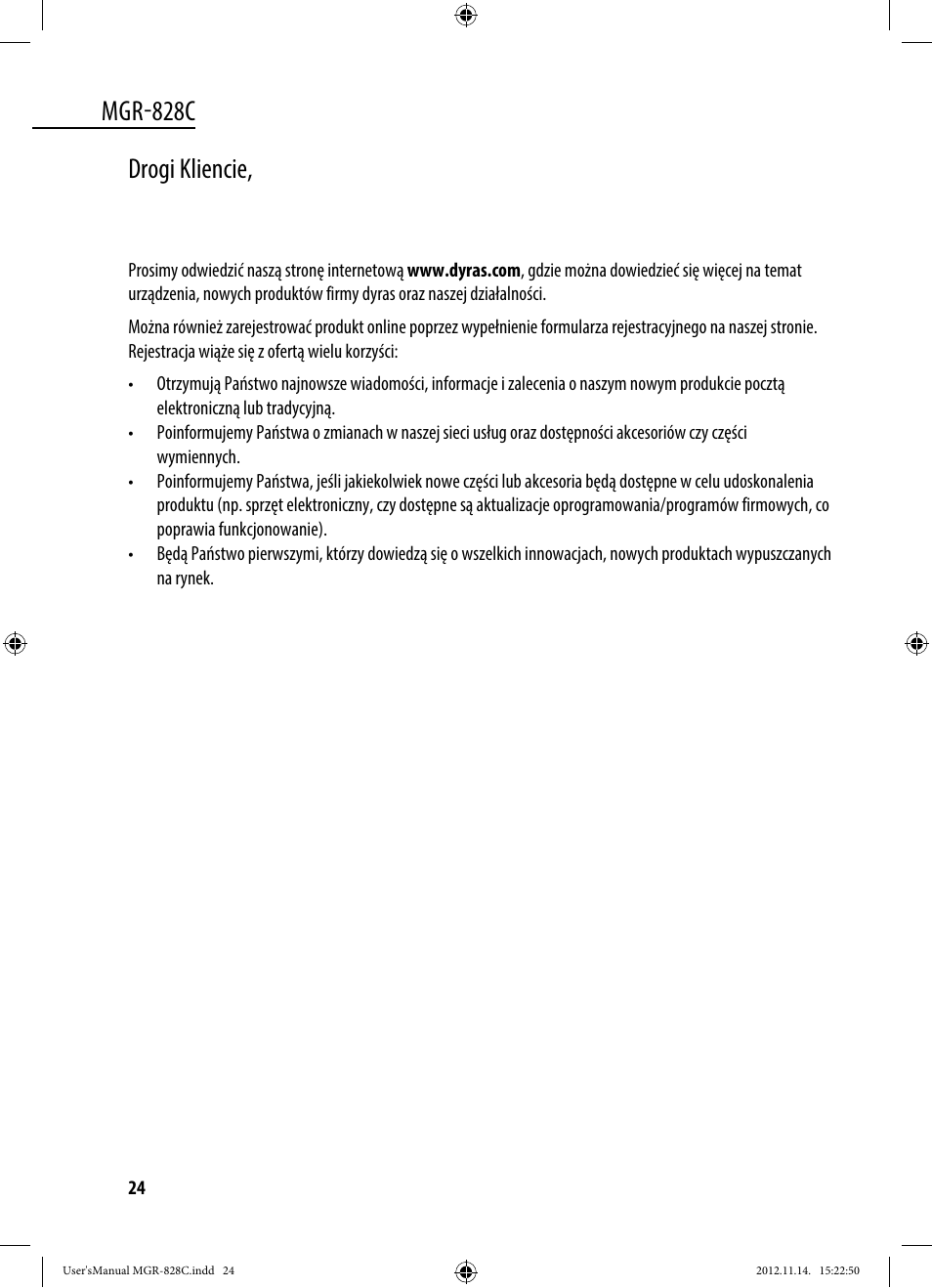 Mgr-828c, Drogi kliencie | Dyras MGR-828C User Manual | Page 24 / 57
