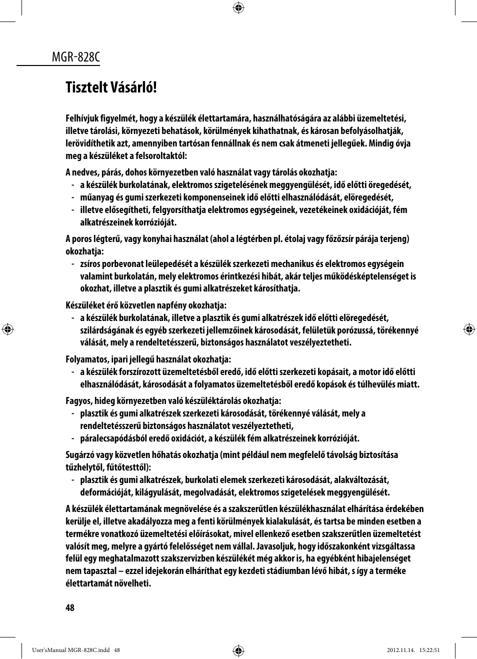 Tisztelt vásárló, Mgr-828c | Dyras MGR-828C User Manual | Page 48 / 57