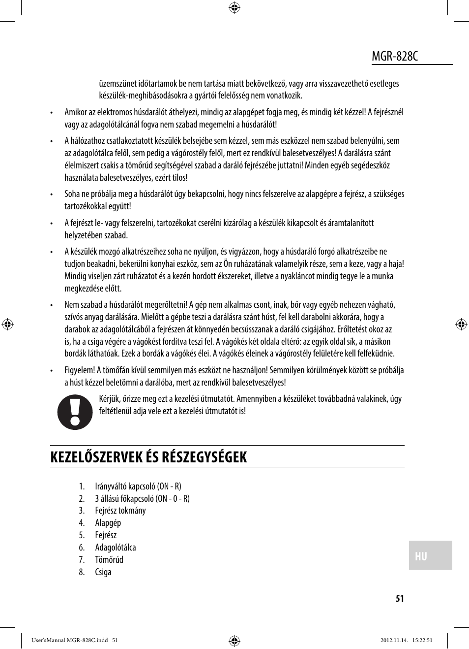 Kezelőszervek és részegységek, Mgr-828c | Dyras MGR-828C User Manual | Page 51 / 57