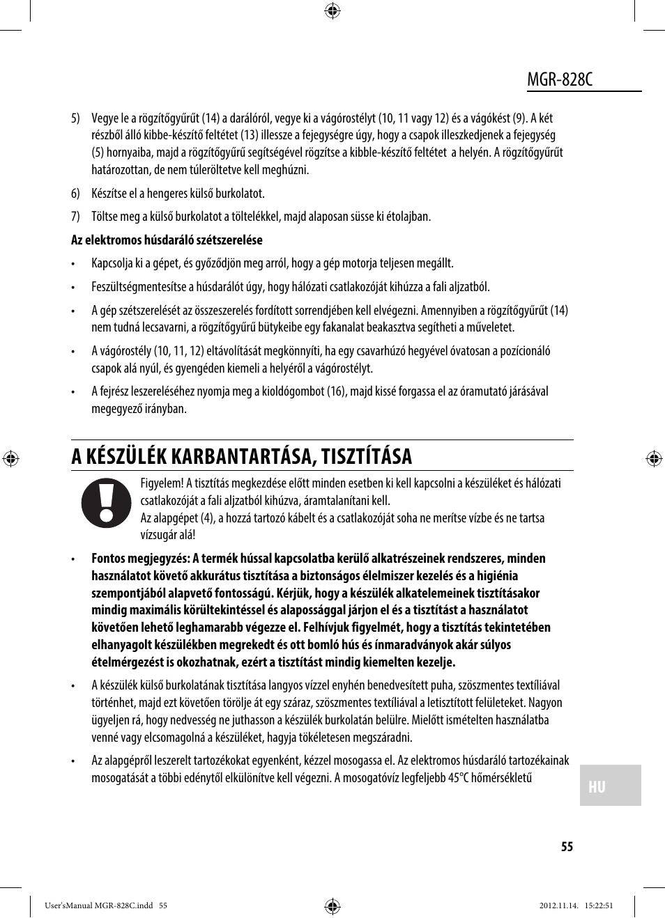 A készülék karbantartása, tisztítása, Mgr-828c | Dyras MGR-828C User Manual | Page 55 / 57