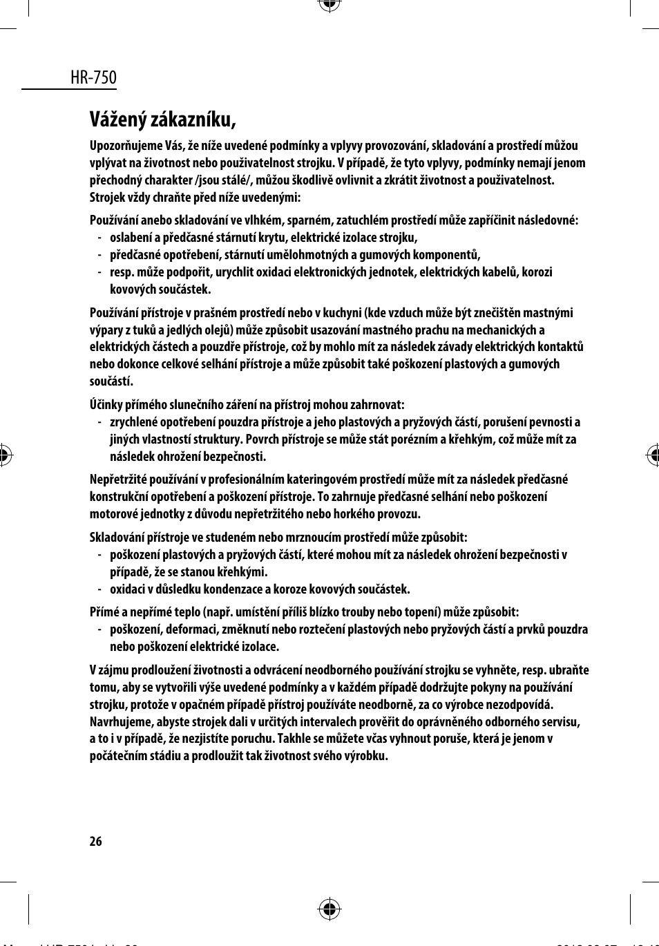 Vážený zákazníku, Hr-750 | Dyras HR-750 User Manual | Page 26 / 53