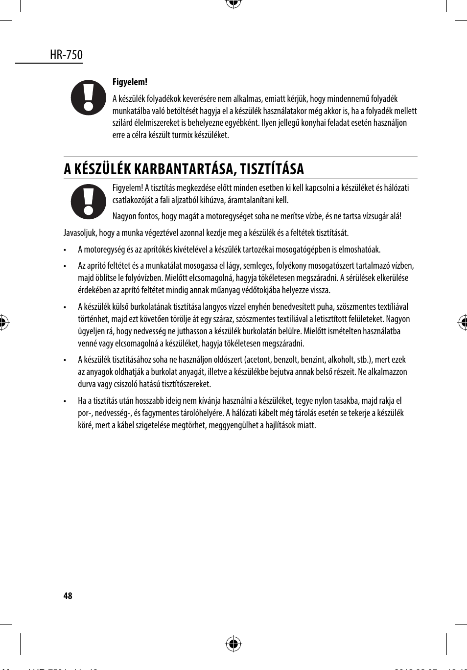 A készülék karbantartása, tisztítása, Hr-750 | Dyras HR-750 User Manual | Page 48 / 53
