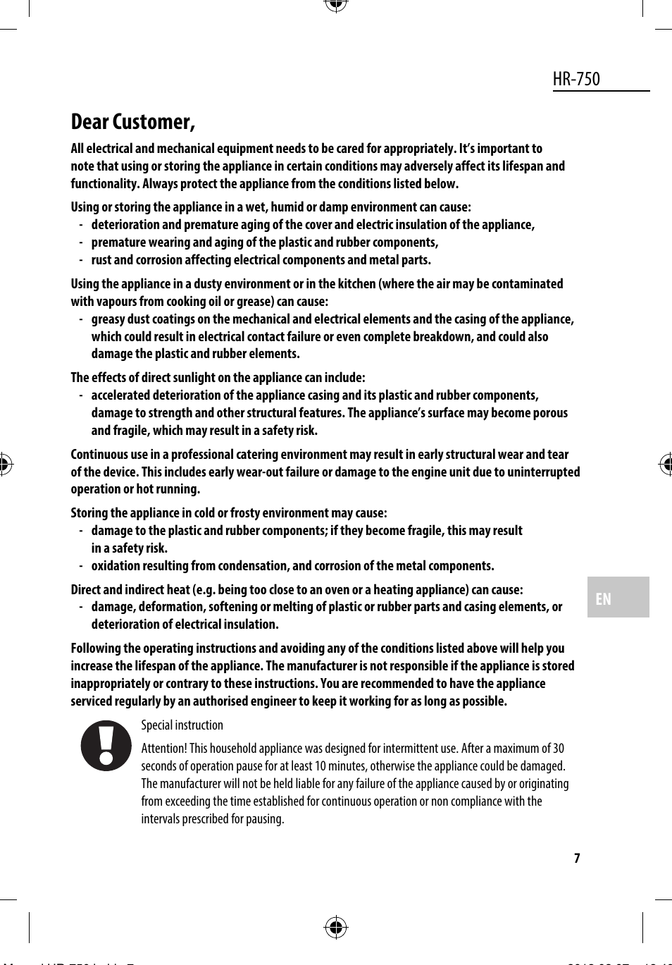 Dear customer, Hr-750 | Dyras HR-750 User Manual | Page 7 / 53