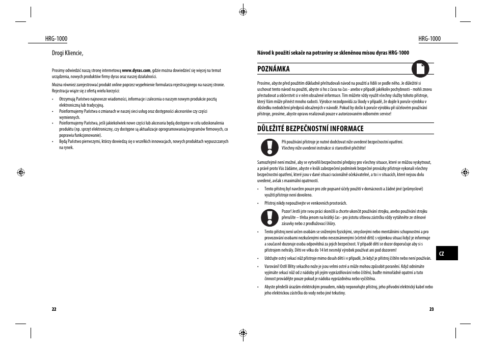 Poznámka, Důležité bezpečnostní informace | Dyras HRG-1000 User Manual | Page 12 / 25