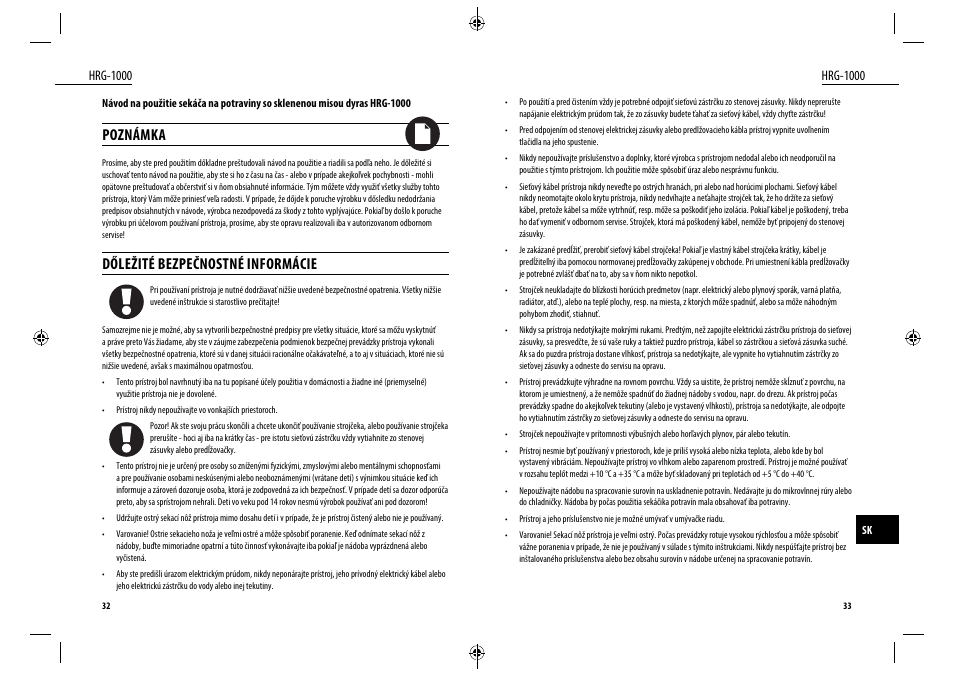 Poznámka, Dőležité bezpečnostné informácie, Hrg-1000 | Dyras HRG-1000 User Manual | Page 17 / 25
