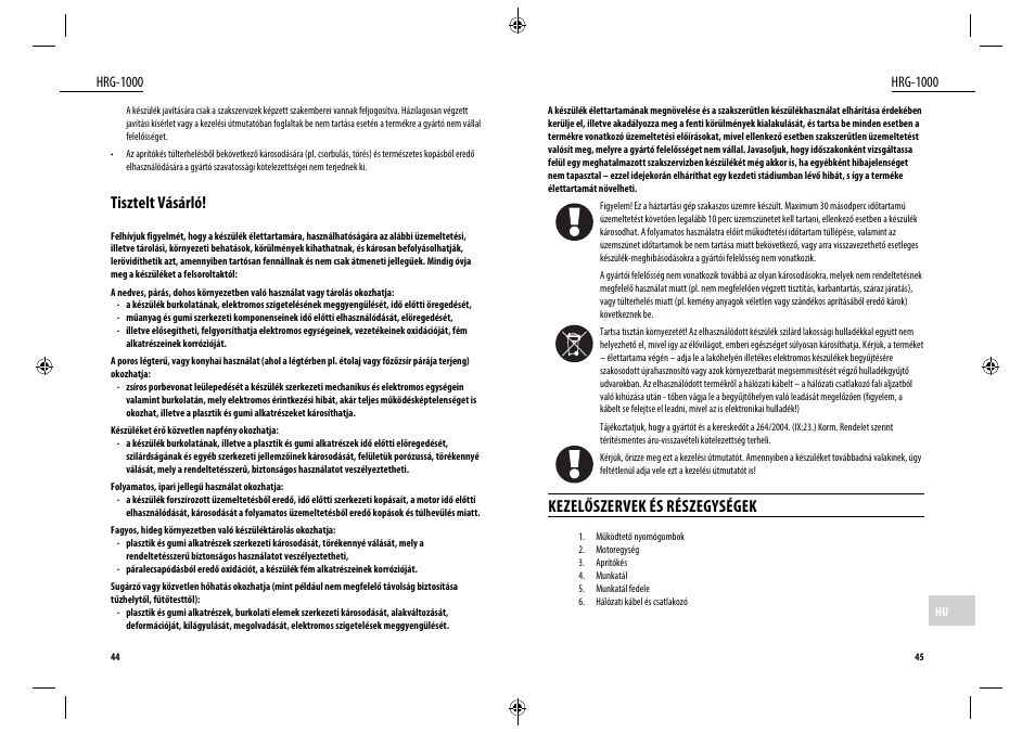 Kezelőszervek és részegységek, Tisztelt vásárló | Dyras HRG-1000 User Manual | Page 23 / 25