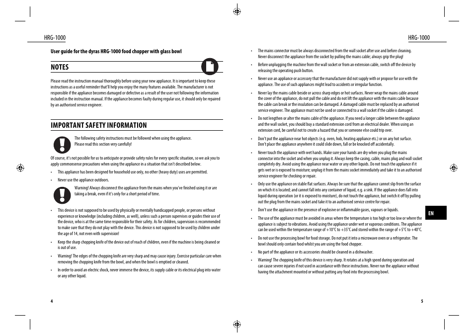 Important safety information, Hrg-1000 | Dyras HRG-1000 User Manual | Page 3 / 25