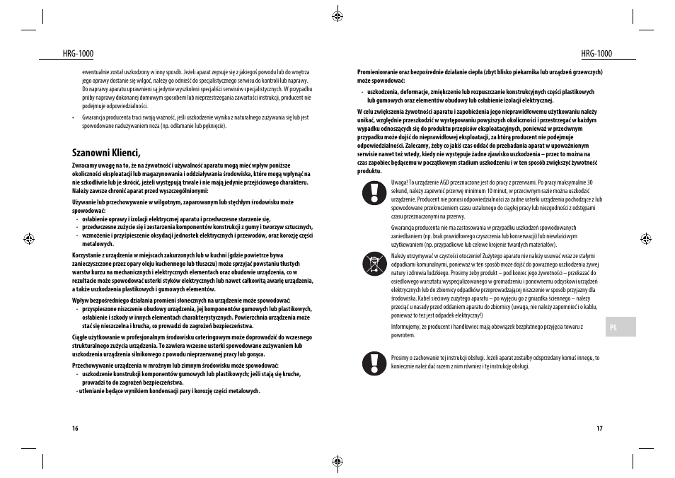 Szanowni klienci, Hrg-1000 | Dyras HRG-1000 User Manual | Page 9 / 25