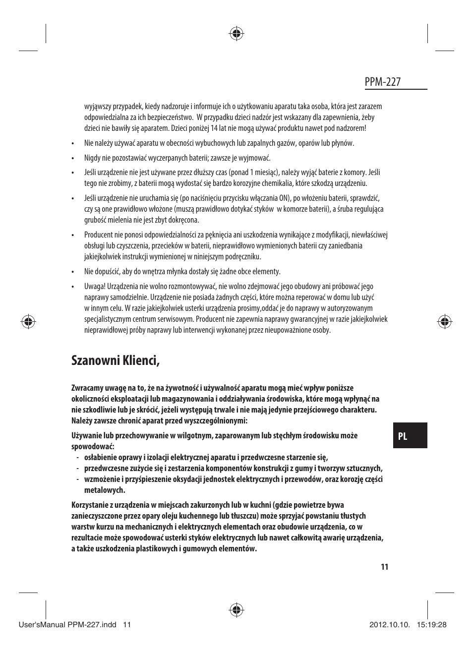 Szanowni klienci, Ppm-227 | Dyras PPM-227 User Manual | Page 11 / 33