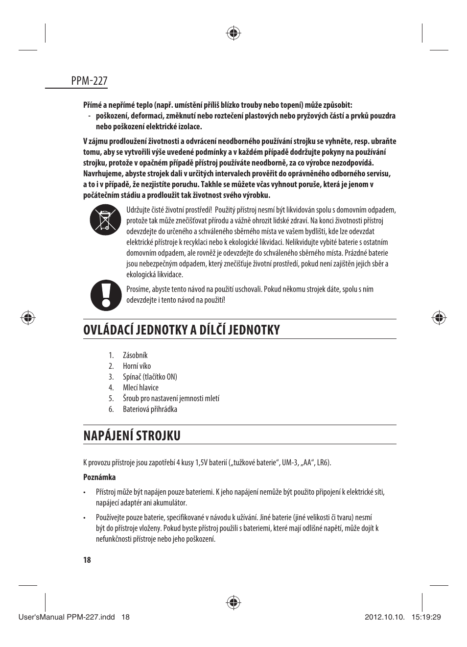 Ovládací jednotky a dílčí jednotky, Napájení strojku, Ppm-227 | Dyras PPM-227 User Manual | Page 18 / 33