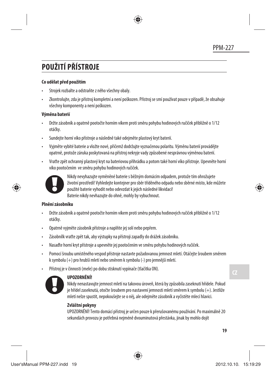 Použití přístroje, Ppm-227 | Dyras PPM-227 User Manual | Page 19 / 33