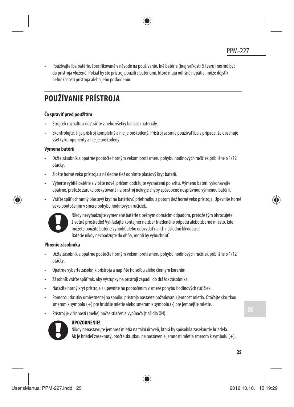 Používanie prístroja, Ppm-227 | Dyras PPM-227 User Manual | Page 25 / 33