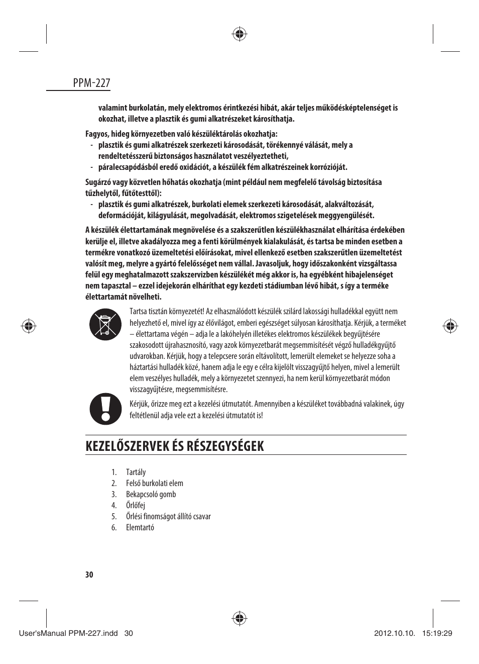 Kezelőszervek és részegységek, Ppm-227 | Dyras PPM-227 User Manual | Page 30 / 33