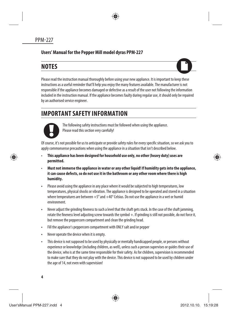 Important safety information, Ppm-227 | Dyras PPM-227 User Manual | Page 4 / 33