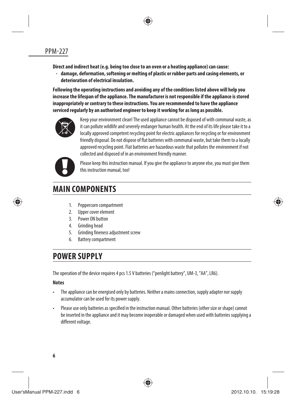 Main components, Power supply, Ppm-227 | Dyras PPM-227 User Manual | Page 6 / 33