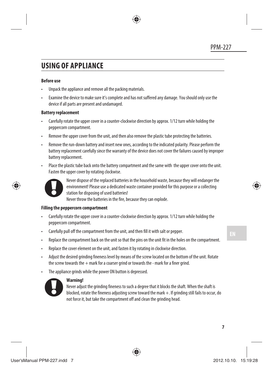Using of appliance, Ppm-227 | Dyras PPM-227 User Manual | Page 7 / 33