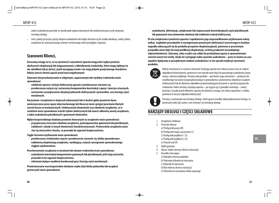 Narządy obsługi i części składowe, Szanowni klienci, Mfop-412 | Dyras MFOP-412 User Manual | Page 12 / 41