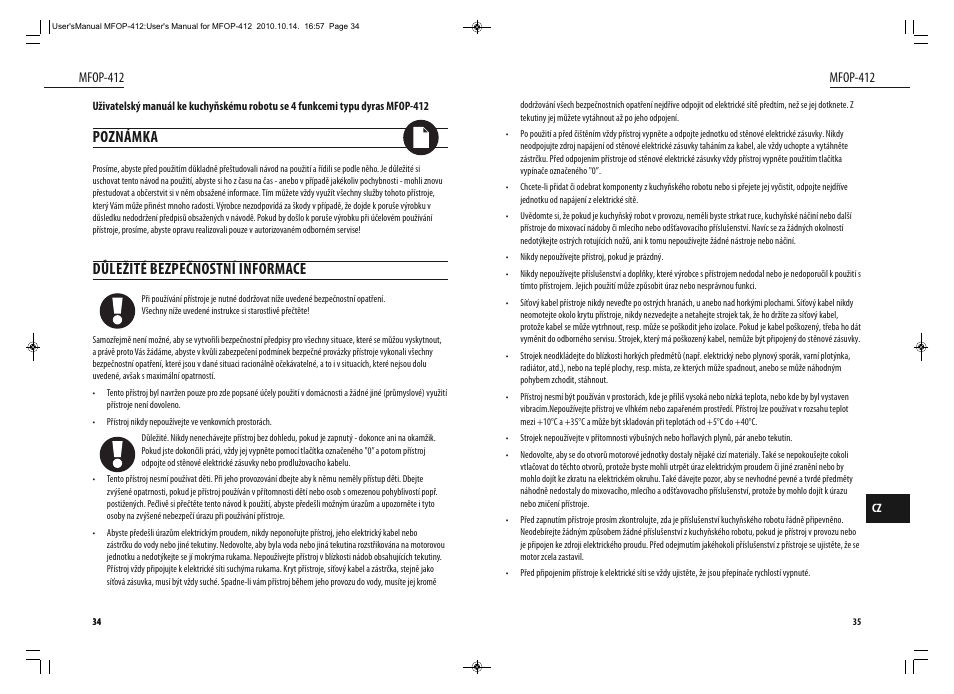 Poznámka, Důležité bezpečnostní informace, Mfop-412 | Dyras MFOP-412 User Manual | Page 18 / 41