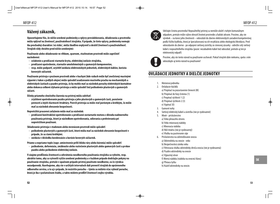 Ovládacie jednotky a dielčie jednotky, Vážený zákazník, Mfop-412 | Dyras MFOP-412 User Manual | Page 27 / 41