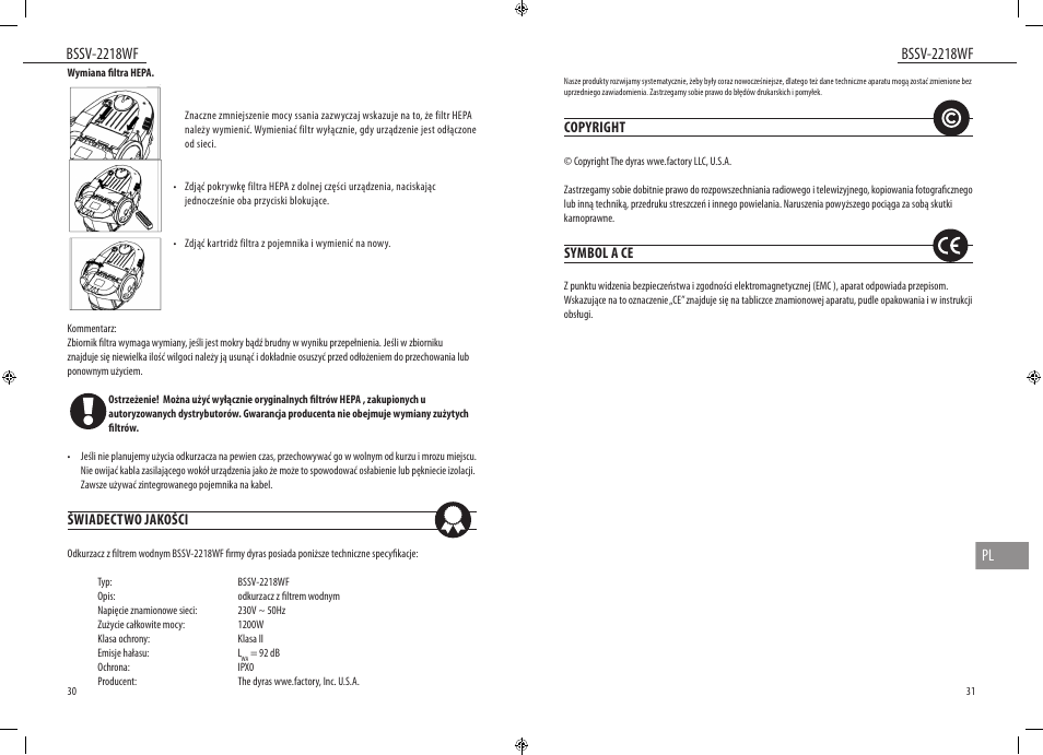 Bssv-2218wf, Bssv-2218wf pl | Dyras BSSV-2218WF User Manual | Page 16 / 39