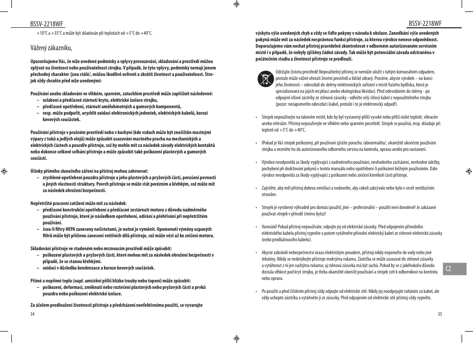 Bssv-2218wf, Bssv-2218wf cz, Vážený zákazníku | Dyras BSSV-2218WF User Manual | Page 18 / 39