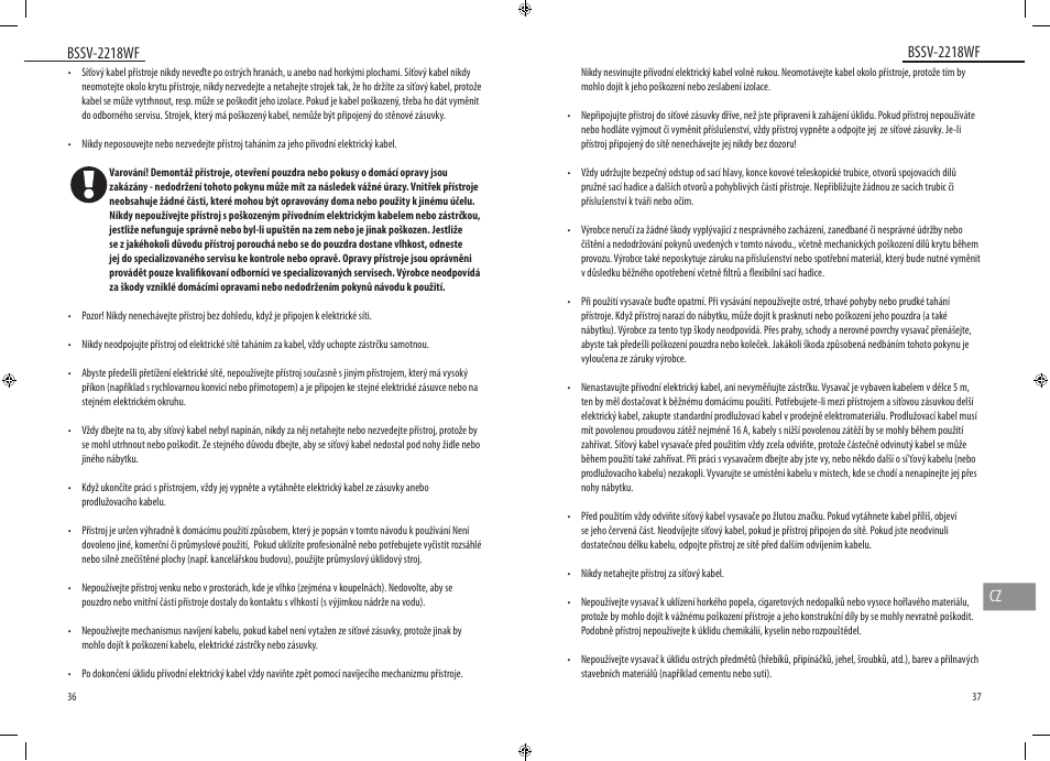 Bssv-2218wf, Bssv-2218wf cz | Dyras BSSV-2218WF User Manual | Page 19 / 39