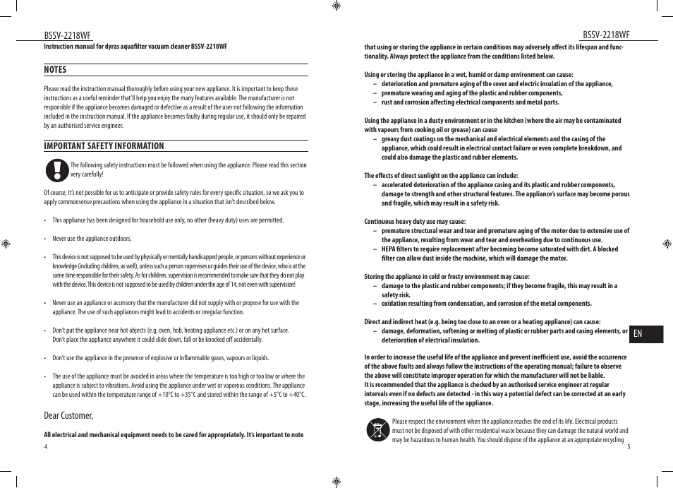 Dear customer | Dyras BSSV-2218WF User Manual | Page 3 / 39