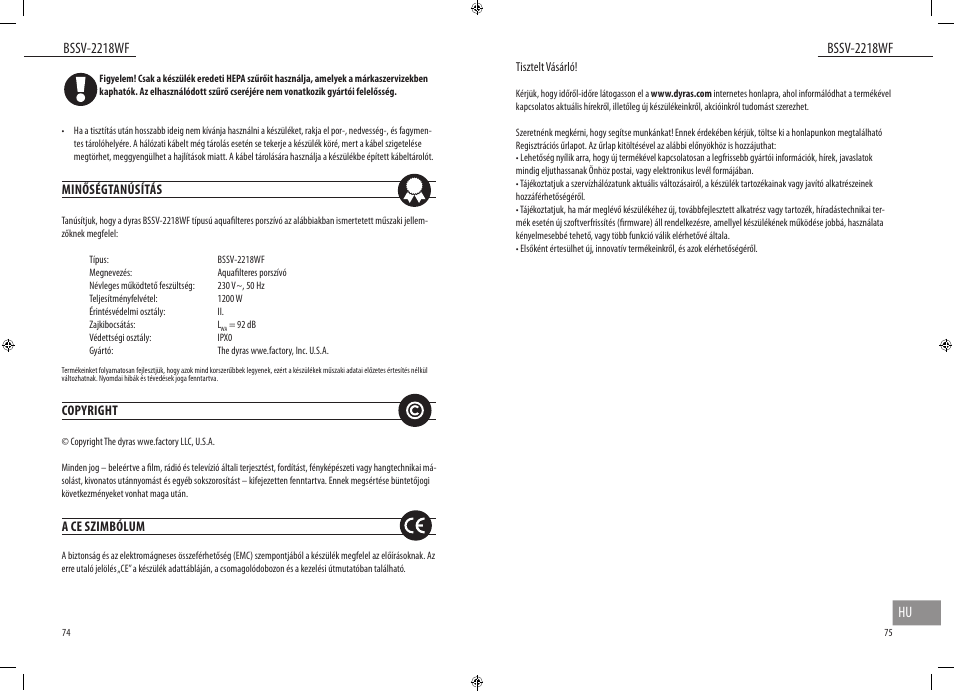 Dyras BSSV-2218WF User Manual | Page 38 / 39