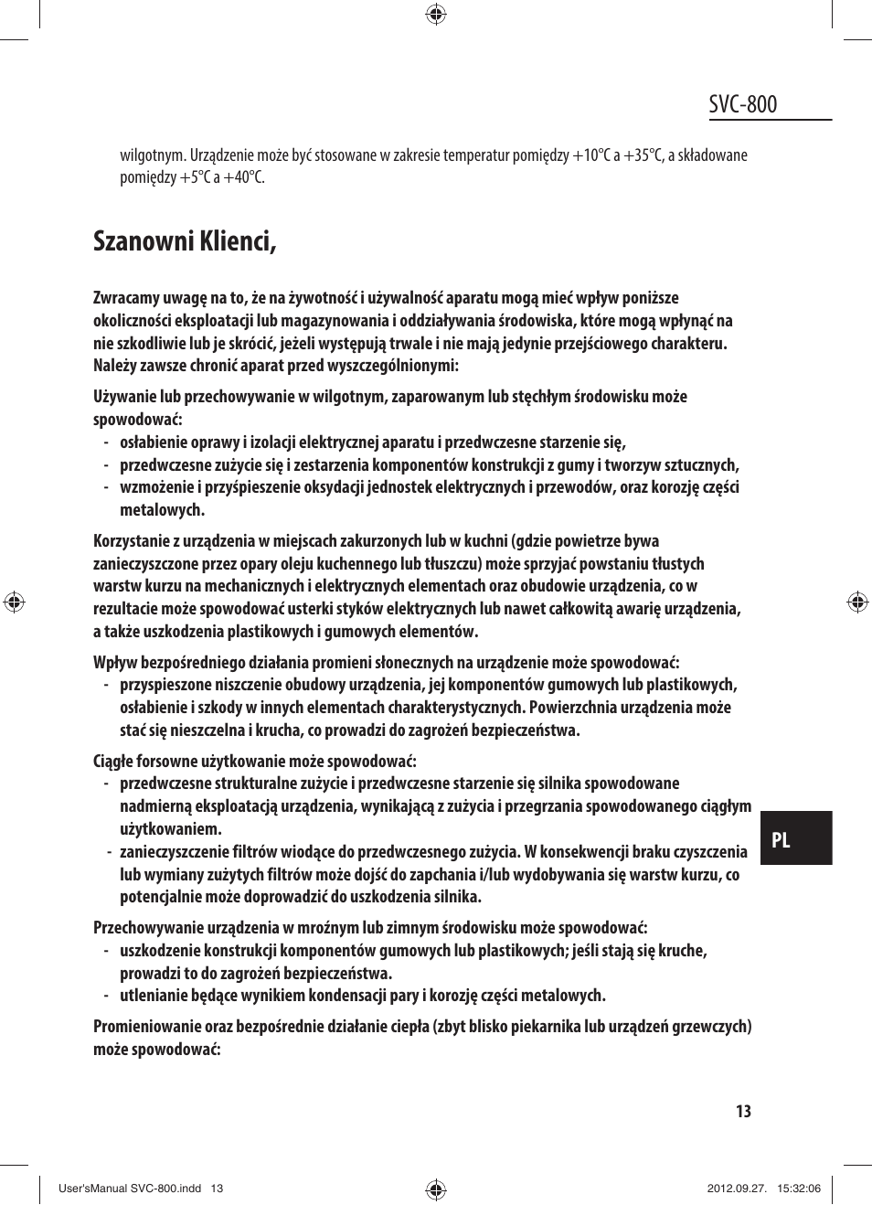 Szanowni klienci, Svc-800 | Dyras SVC-800 User Manual | Page 13 / 45