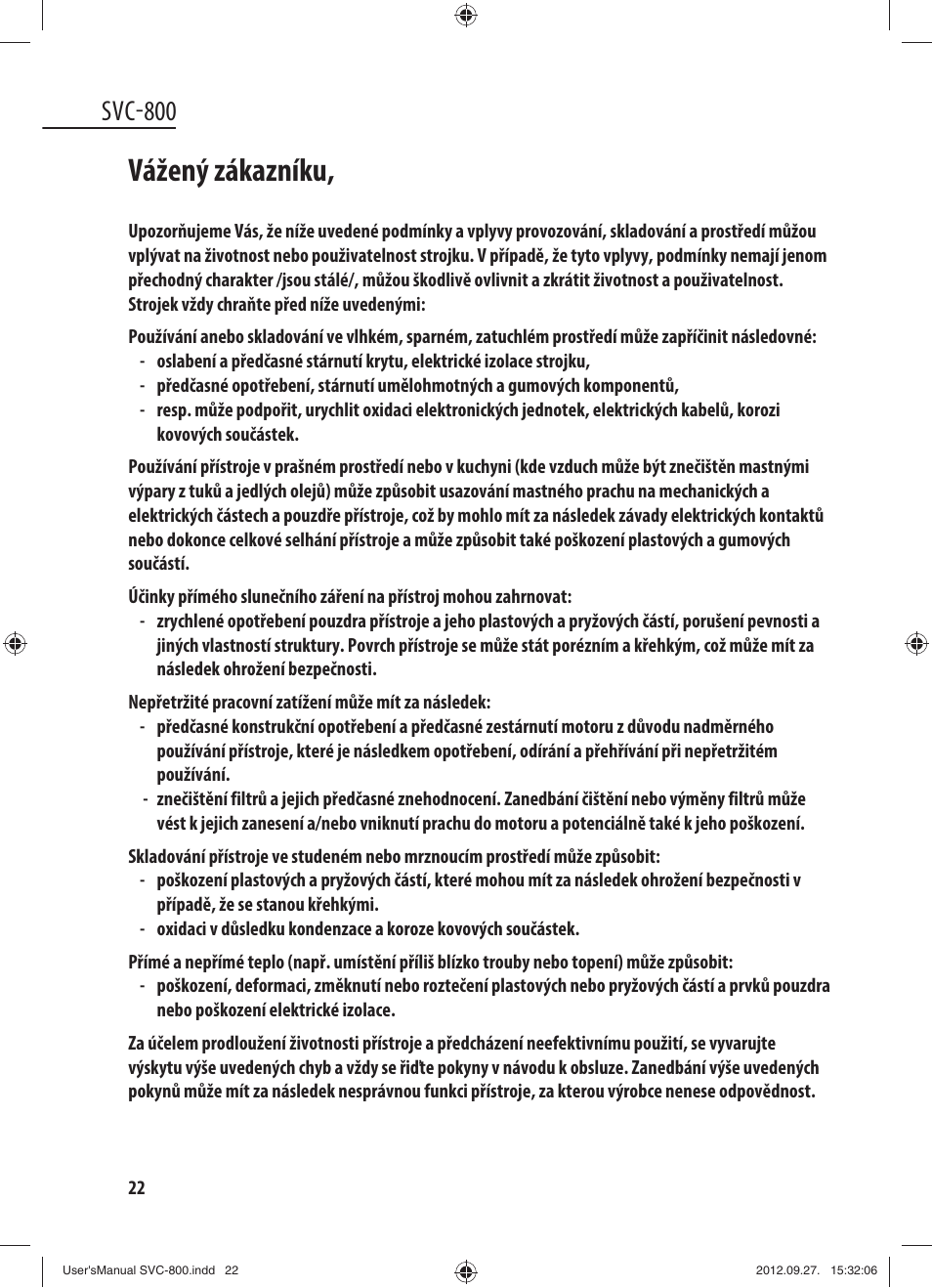 Vážený zákazníku, Svc-800 | Dyras SVC-800 User Manual | Page 22 / 45