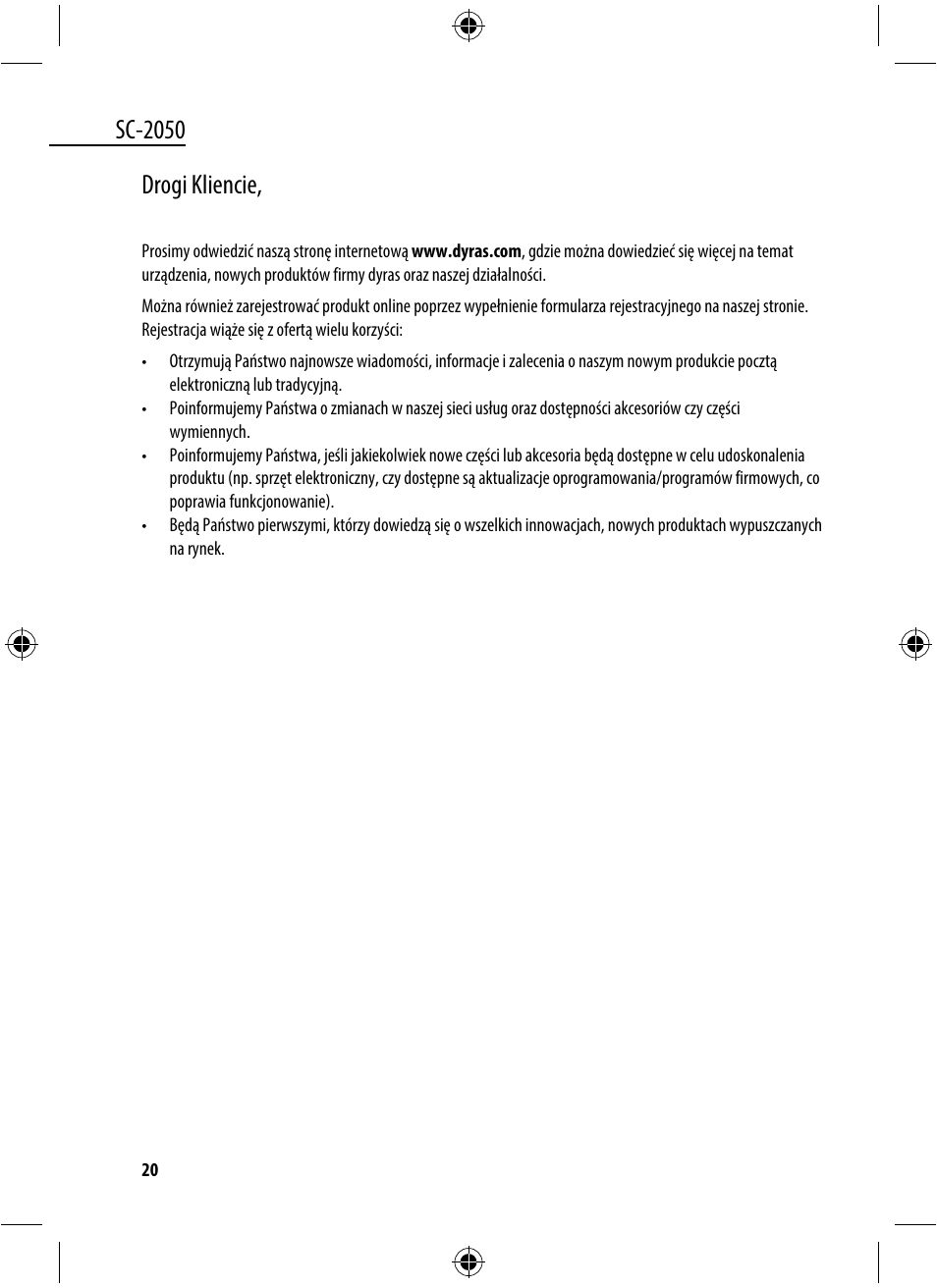 Sc-2050, Drogi kliencie | Dyras SC-2050 User Manual | Page 20 / 45
