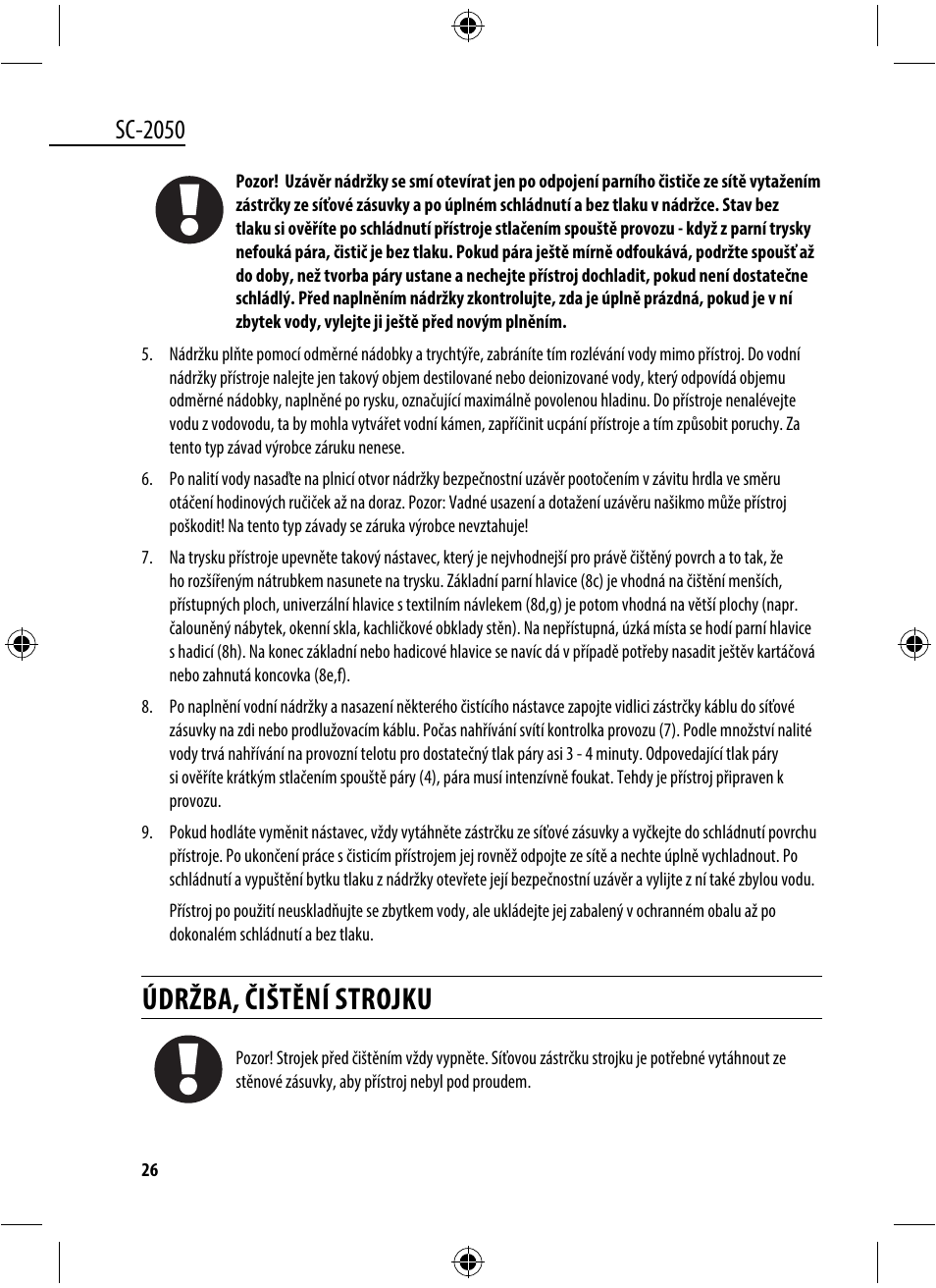 Údržba, čištění strojku, Sc-2050 | Dyras SC-2050 User Manual | Page 26 / 45