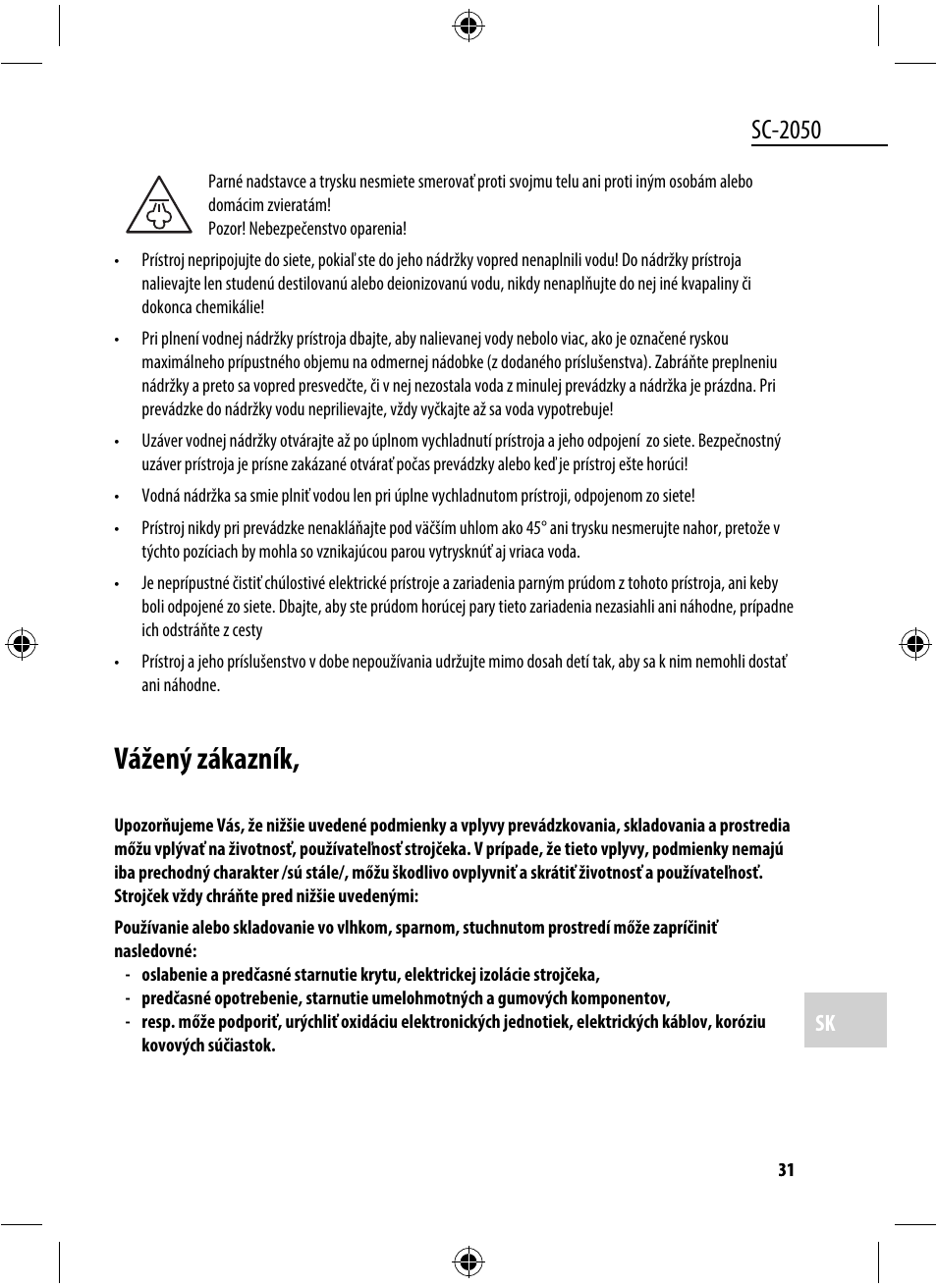 Vážený zákazník, Sc-2050 | Dyras SC-2050 User Manual | Page 31 / 45